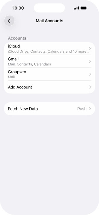 Press the name of the email account you've just set up. Press the name of the email account you've just set up.