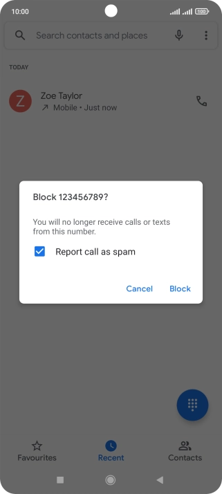 To report the number as spam, press the field next to To report the number as spam, press the field next to