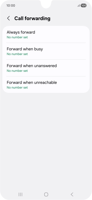 Press the required divert type. Press the required divert type.