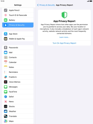 Press Turn On App Privacy Report to turn on the function.