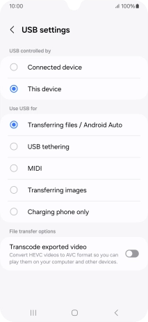 Press Transferring files / Android Auto. Press Transferring files / Android Auto.