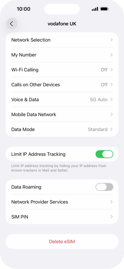 Press Delete eSIM and follow the instructions on the screen to delete your eSIM.