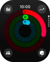 The screen will tell you how far you are from completing your daily activity goals. When the coloured rings are closed, you've reached the goals of your daily activity. The screen will tell you how far you are from completing your daily activity goals. When the coloured rings are closed, you've reached the goals of your daily activity.