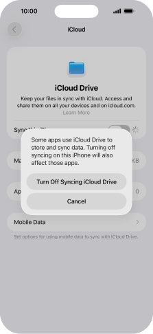 If you turn off the function, press Turn Off Syncing iCloud Drive. If you turn off the function, press Turn Off Syncing iCloud Drive.