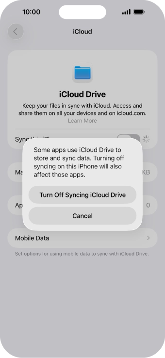 If you turn off the function, press Turn Off Syncing iCloud Drive. If you turn off the function, press Turn Off Syncing iCloud Drive.