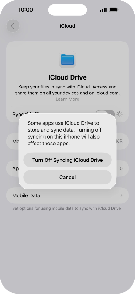 If you turn off the function, press Turn Off Syncing iCloud Drive. If you turn off the function, press Turn Off Syncing iCloud Drive.