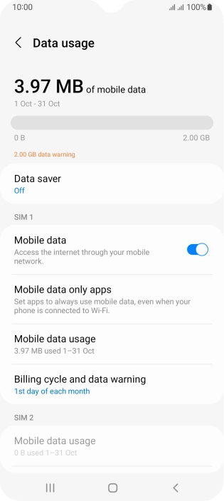 The total data usage is displayed. The total data usage is displayed.