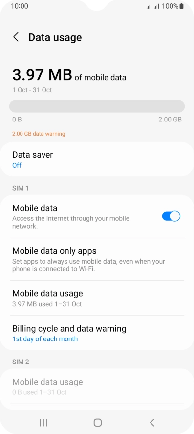 The total data usage is displayed. The total data usage is displayed.