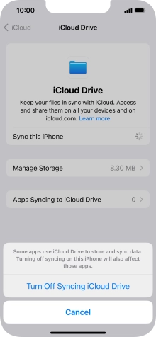 If you turn off the function, press Turn Off Syncing iCloud Drive. If you turn off the function, press Turn Off Syncing iCloud Drive.