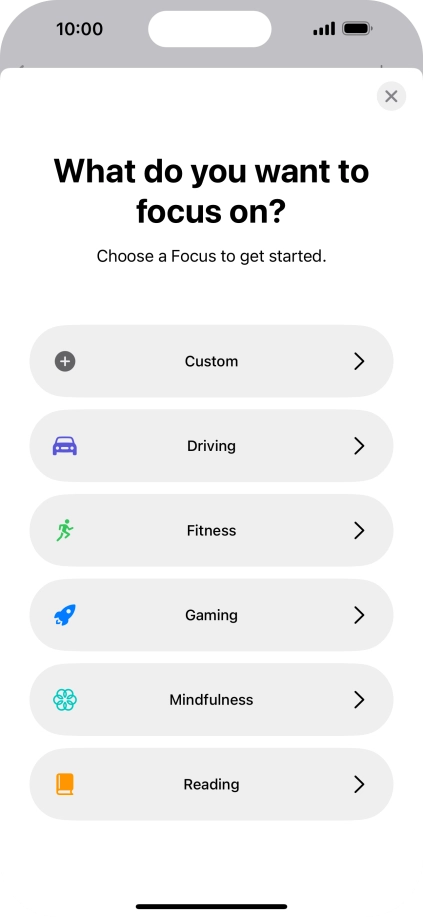 Press the required focus mode and follow the instructions on the screen to add the selected focus mode.