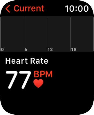 Your current heart rate is displayed below Current. Your current heart rate is displayed below Current.