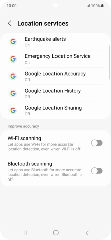 Press Google Location Accuracy. Press Google Location Accuracy.
