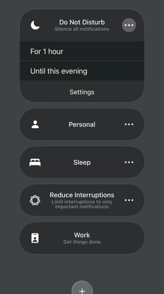 Press the required setting to activate the selected focus mode for a specified period of time or until you leave your current location.