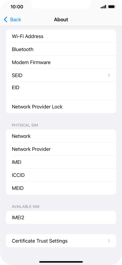 Your phone's EID number is displayed below EID.