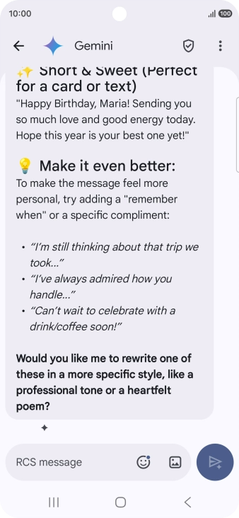 The text suggestion from Gemini is displayed. The text suggestion from Gemini is displayed.