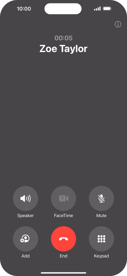 Press the end call icon to end the call and return to the home screen.