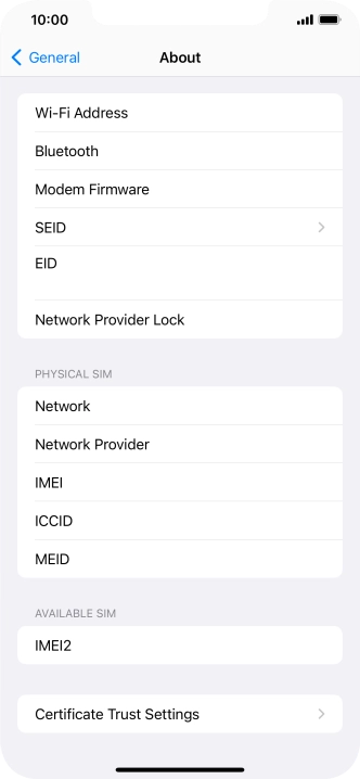Your phone's EID number is displayed below EID.