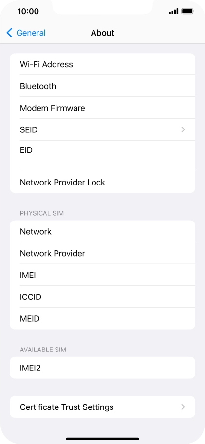 Your phone's EID number is displayed below EID.