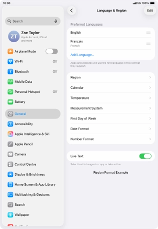 To subsequently select another language as the default language, press the move icon next to the required language and drag it to the top of the list.