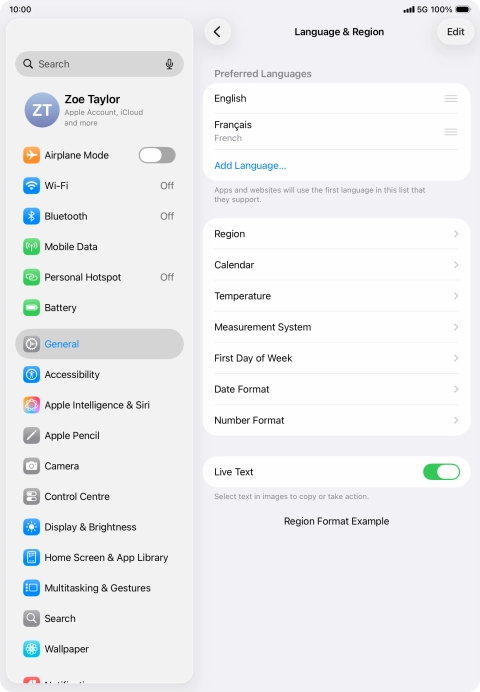 To subsequently select another language as the default language, press the move icon next to the required language and drag it to the top of the list.