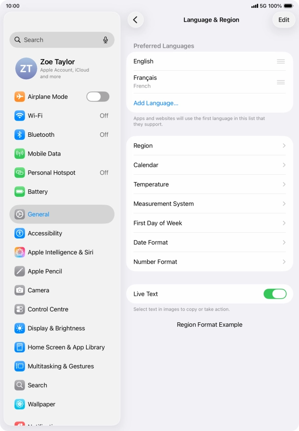 To subsequently select another language as the default language, press the move icon next to the required language and drag it to the top of the list.