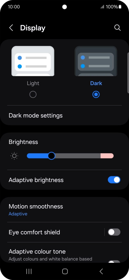 Press Dark mode settings. Press Dark mode settings.