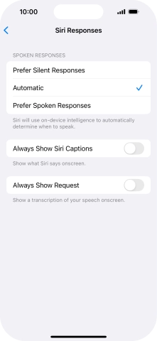 Press the required setting.