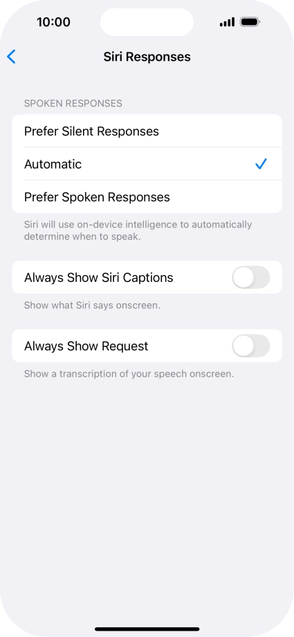 Press the required setting.
