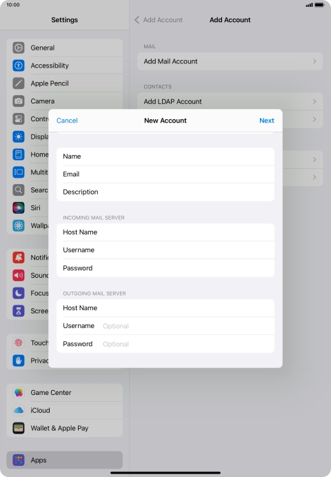 Press Username and key in the username for your email account. Press Username and key in the username for your email account.