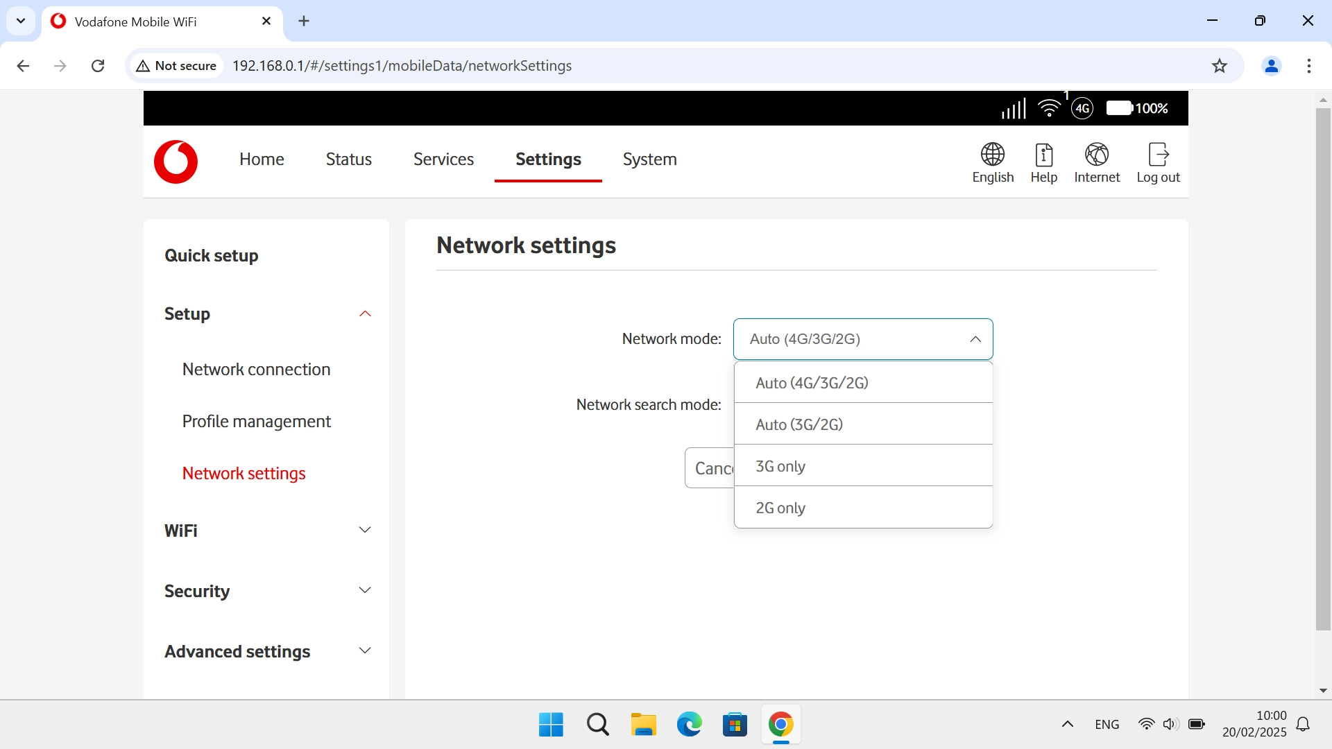 Click the required setting.