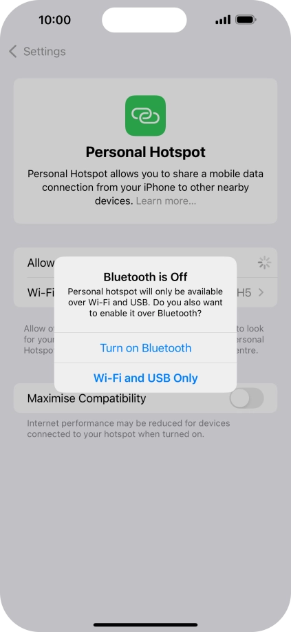 If Wi-Fi is turned on, press Wi-Fi and USB Only.