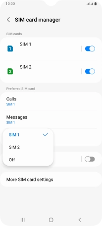 Press the required setting.