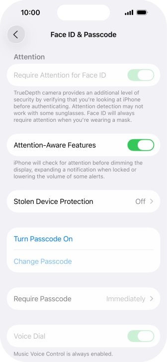 Press Turn Passcode On and key in a phone lock code of your own choice twice.