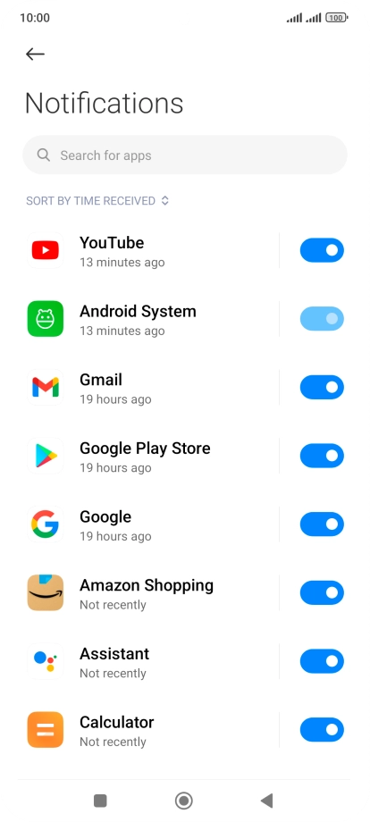 Press the indicator next to the required app to turn the function on or off. Press the indicator next to the required app to turn the function on or off.