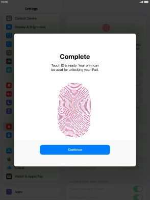 Press Continue. If you haven't previously selected a lock code, key in a code of your own choice twice.