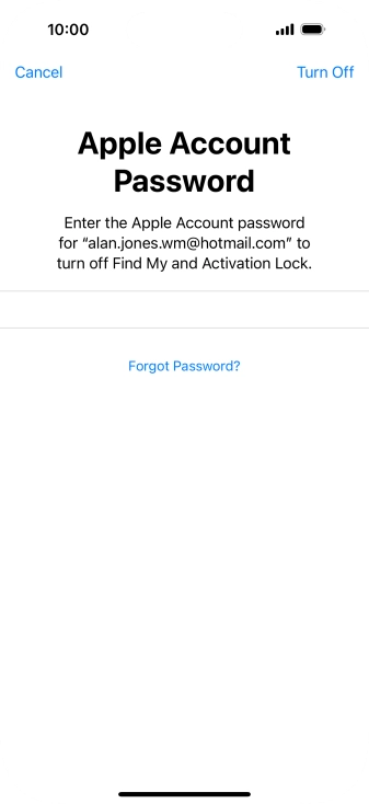 Key in the password for your Apple ID and press Turn Off. Wait a moment while the factory default settings are restored. Follow the instructions on the screen to set up your phone and prepare it for use.