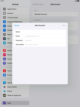 Press Email and key in your email address.