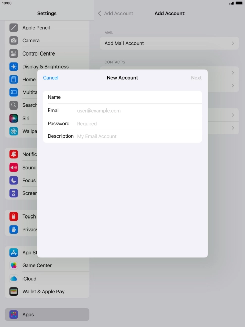 Press Email and key in your email address.