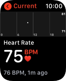 Your current heart rate is displayed below Current. Your current heart rate is displayed below Current.