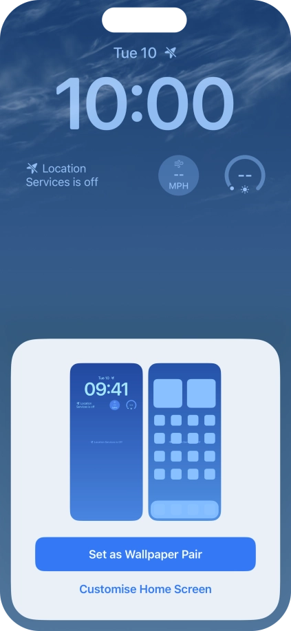 To use the same colour theme on the home screen, press Set as Wallpaper Pair. To use the same colour theme on the home screen, press Set as Wallpaper Pair.