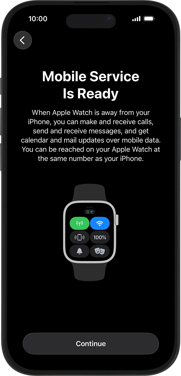 On your phone: If you've bought your Apple Watch from Vodafone, you already have a OneNumber Connectivity price plan and this screen should be displayed.
