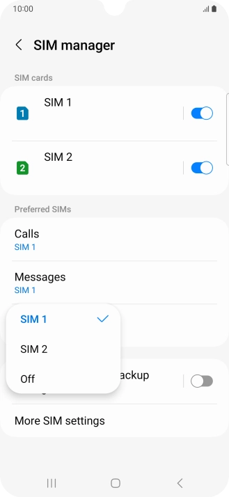Press the required setting.