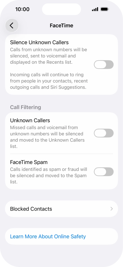Press Blocked Contacts. Press Blocked Contacts.