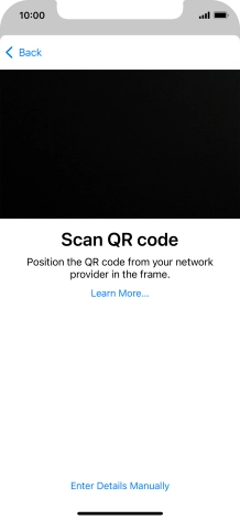 Place the QR code you've received inside the phone camera frame to scan the code. If you’ve deleted your eSIM, you can re-add it using your existing QR code. If you’re having problems, see our FAQ.