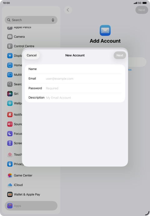 Press Password and key in the password for your email account.