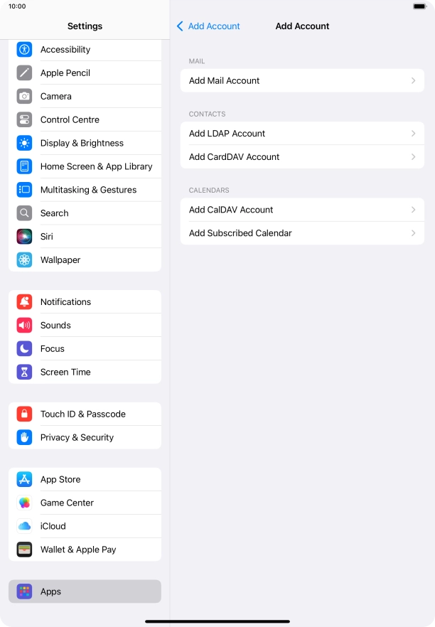 Press Add Mail Account. Press Add Mail Account.