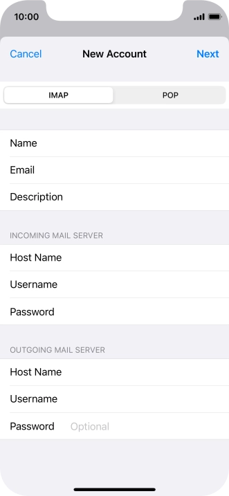 Press Password and key in the password for your email account.