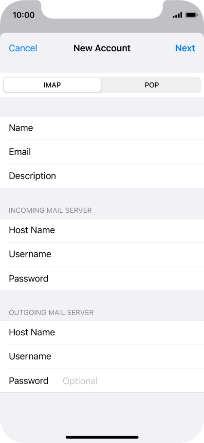 Press Password and key in the password for your email account.