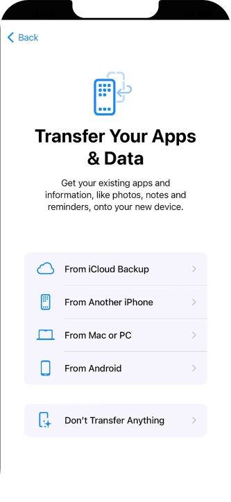 You can transfer content from an Android phone when your phone is activated for the first time and after a factory reset. When this screen is displayed, your phone is ready to transfer content from an Android phone.
