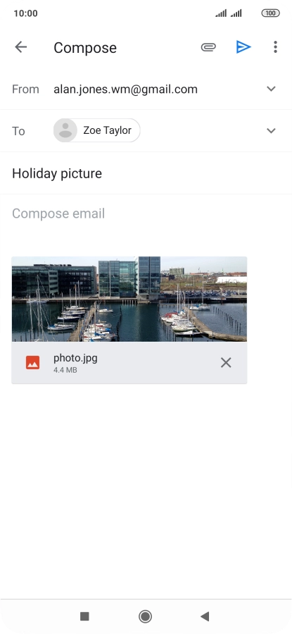 Press the text input field and write the text for your email message. Press the text input field and write the text for your email message.